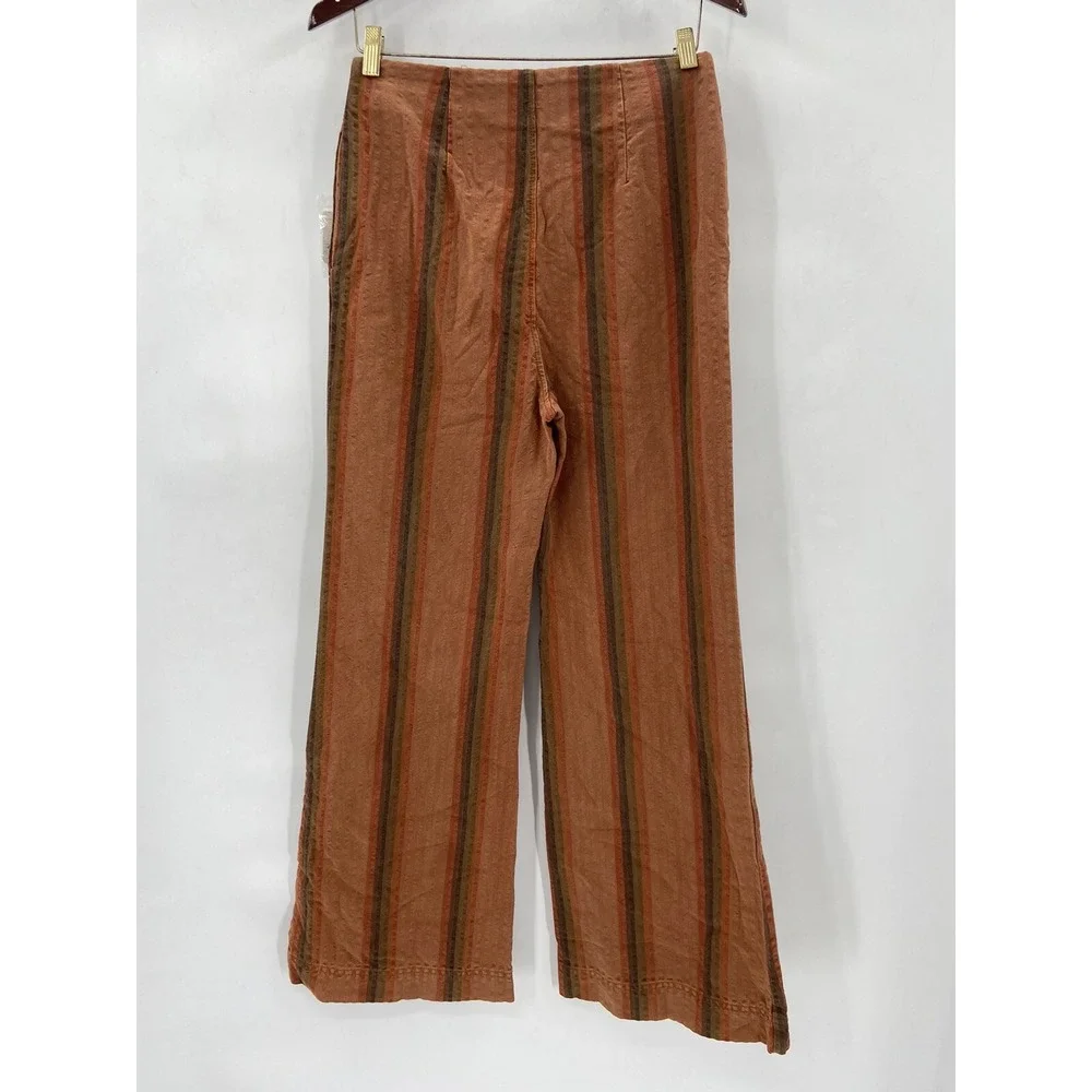 NWT Free People Star Of Wonder Flared Trousers in Brown Stripe Women's‎ Size 6